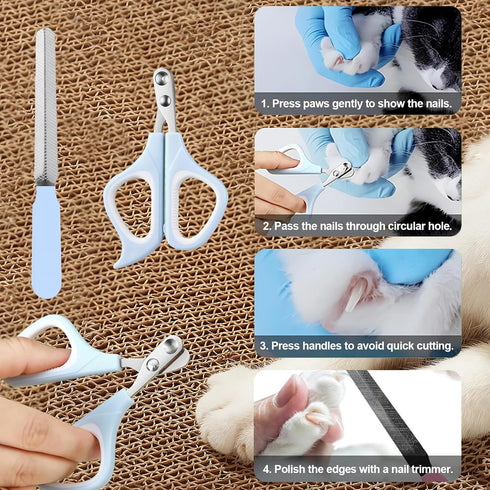 4-in-1 Trimmer Set Cat Grooming Kit, Cat Grooming Tools with Cats Brush, Flea Comb, Nail Clipper & - Deshedding