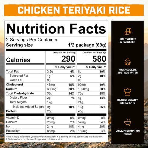 40g 580 100% Backpacking 2 Peak Refuel Chicken Teriyaki Rice | Protein | Calories | Real Meat | Premium Freeze Dried