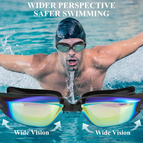 Swim Goggles for Adults, No Leaking Anti Fog UV Protection with Nose Clip and Earplugs for Pool