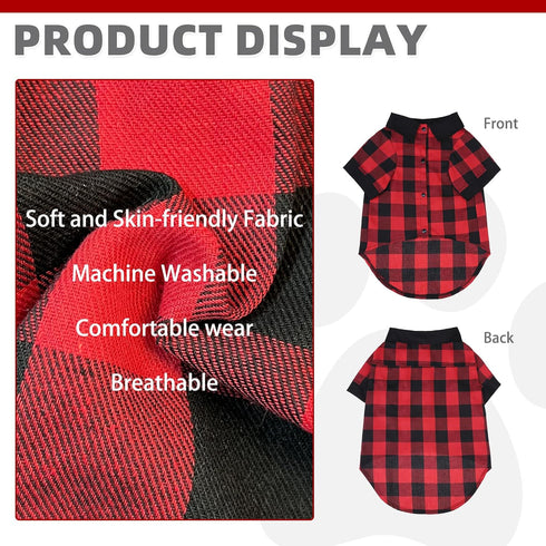 KOOLTAIL Dog Shirt, Red Buffalo Plaid Pet Shirts, Black Color Clash Cute Dog Apparel Clothes Suitable for All Seasons, Comfortable Dog T-shirt for Small Medium Large Dogs Cats, Pet Outfit Costume, L