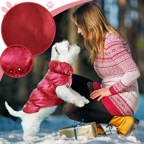 Winter Warm Dog Jacket for Small Medium Dogs, Cold Weather Coats with Harness, Waterproof Fleece Vest (Wine Red, S)