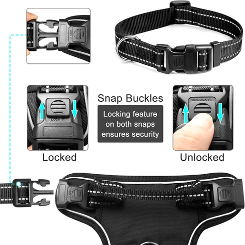 WINSEE Dog Harness No Pull with Collar, Adjustable Reflective Oxford Vest, Front/Back Leash Clips for All Dog Sizes