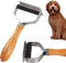 Pet Dematting Comb for Dogs and Cats - Wooden Handle Deshedding Rake for All Hair Types