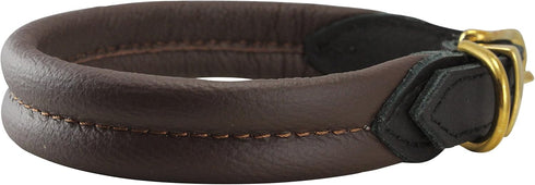 Dogs My Love Brown Soft Genuine Rolled Leather Dog Collar with Brass Hardware (17.5"-19" Neck Circumference)