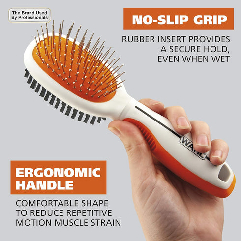 Wahl Premium Pet Double Sided Medium Pin Bristle Brush, Ergonomic with Rubber Grips for Comfortable Brushing