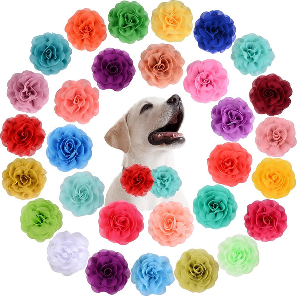 Flower Collars, 30pcs Pet Collar Flowers Charms for Dogs & Cats, Soft Chiffon Material, Exquisite Floral Design, 3.15