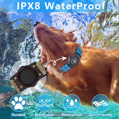 AirTag Dog Collar with Waterproof Holder, Luminous Reflective, Comfortable Durable 1000D Nylon, Fit for Large Active