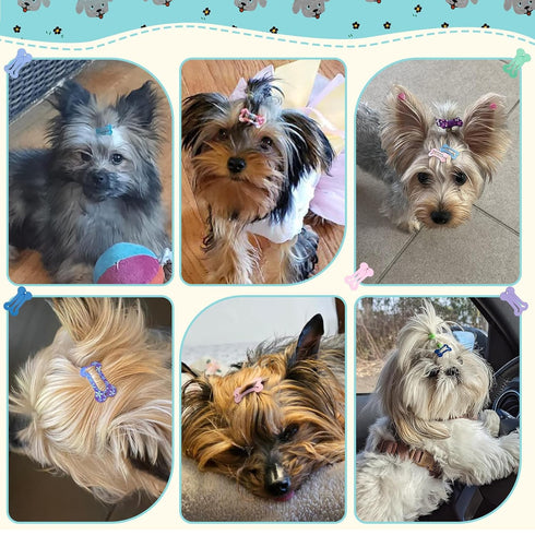 Rimobul 1" Mini Pet Hair Clip, 50 Pieces Dog Hair Clips, Bone Shaped Snap Barrettes, Multicolor, 25 Styles