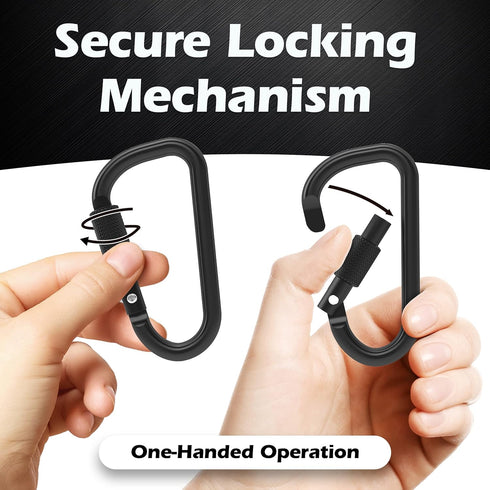 Gold Lion Gear Aluminum Carabiner w/Lock 3 Inch | Heavy Duty D Shape Buckle for Key Ring, Backpack Clip