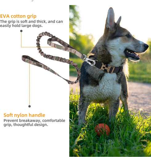 EXCELLENT ELITE SPANKER Bungee Dog Leash, Tactical Nylon Adjustable No Pull Leads Rope with 2 Control Handles