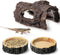 Reptile Hide, Food Bowls, Lizard Resin Hollow Tree Trunk Hideout, Bearded Dragon Tank Accessories, 3 Pcs (Brown Rock)