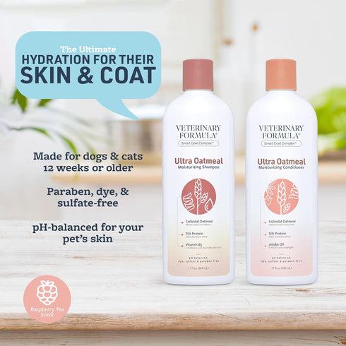 2 17 Oz Veterinary Formula Moisturizing Ultra Oatmeal Shampoo & Conditioner Bundle for Dogs & Cats with Colloidal