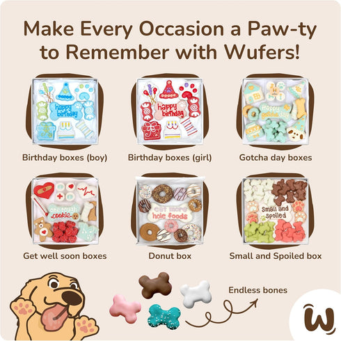 Wufers Small Dog Spoiled Dog Cookie Box - Handmade Hand-Decorated Treats for Small Dogs, Gift Box with Local Ingredients