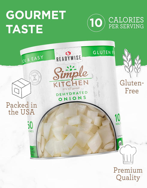 250 Backpacking #10 Package Simple Kitchen Dehydrated Chopped Onions - Servings for Family Meal Prep, Gluten Free
