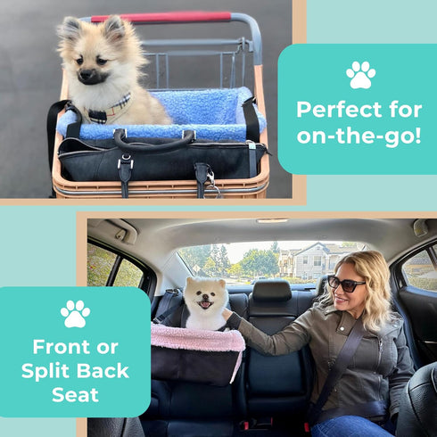 Dog Car Seat for Small Dogs - Blue Booster Seat, Washable, Adjustable, Collapsible Pet Travel Carrier Bed