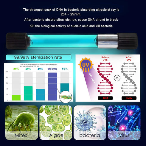 TAISHAN 9W LED Aquarium Clean Light, Algae Bloom Cleaner for Fish Tank, Submersible with Timer, Waterproof Clean Lamp