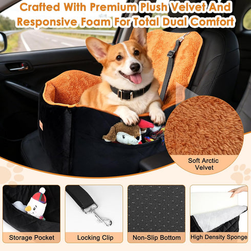 4" 35lbs Vivifying Dog Car Seat for Small and Medium Dogs, Booster Pet Car Seat with Safety Strap, Plush Travel Dog Bed