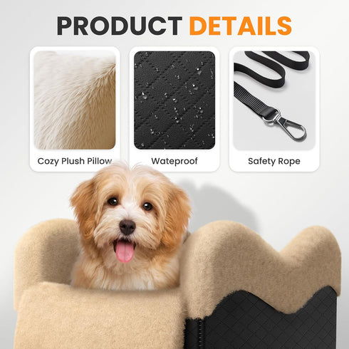 Mavora Max Portable Small Dog Seat for Car, Luxury Center Console Dog Car Seat Booster with Safety Tethers