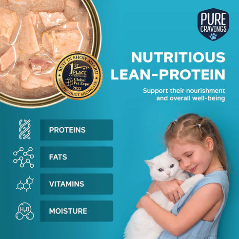 100% 3oz, Pack 12 Pure Cravings Minced Tuna and Tuna Loin Wet Canned Cat Food, Mercury-Tested, Moist Can Fish for Cats