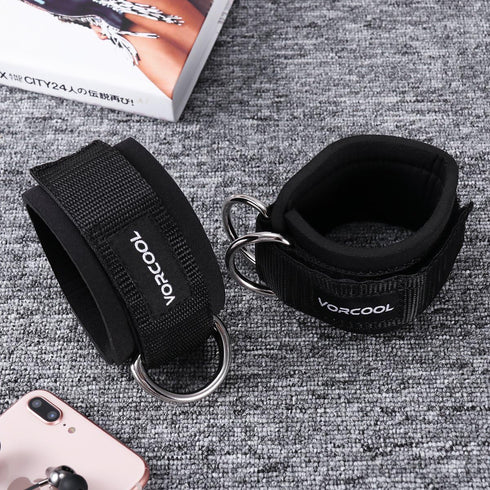 VORCOOL 2PCS Ankle Straps for Cable Machines, Neoprene Padded Cuffs for Weightlifting, Gym Workout, Carry Bag