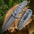 MADSABRE Wolf Pattern Folding Pocket Knife, Stone Washed Steel Handle Liner Lock with Clip Outdoor Camping Hunting EDC Tool by MADSABRE