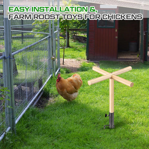 Colingmill 16.54 17.72 Inch Chicken Perch Toy for Coop x Wooden Chicken Perch Stand with Metal Ground Plug Chicken Coop