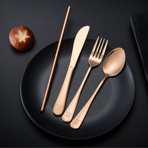 Travel Utensils Set with Case | Portable Silverware Set | Reusable Stainless Steel Flatware | Includes
