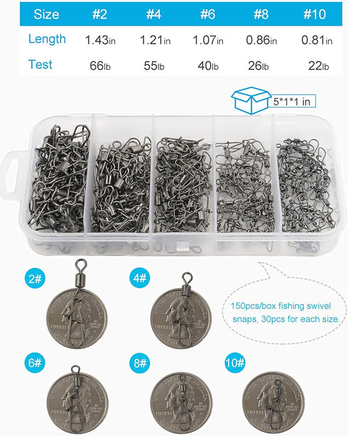 Fishing Swivels Snaps Set, Rolling Bearing Swivel with Duo Lock Snap Connector for Freshwater and Saltwater Fishing