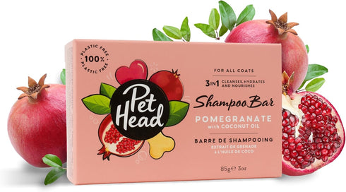 Pet Head Pomegranate Shampoo Bar for Dogs, 3in1 Cleanses, Hydrates & Nourishes All Dog Coats (3oz)