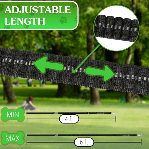 Heavy Duty Dog Leash 4-6Ft Length – Reflective Bungee Leash for Medium, Large Dogs with Traffic Control Handle