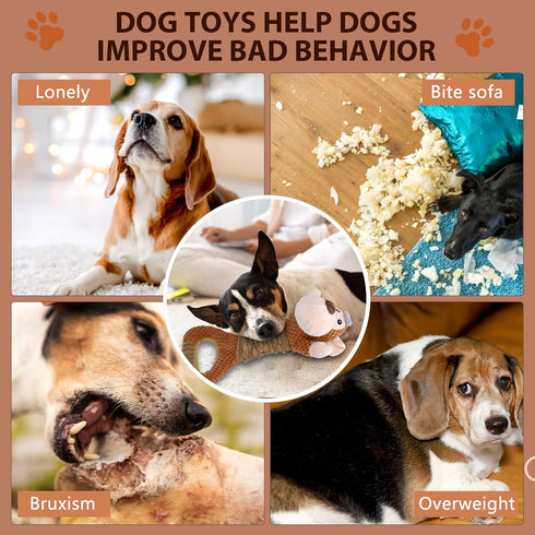 Squeaky Dog Toy with Crinkle Paper, Interactive Plush Chew Toy for Puppies and Dogs, Great for Tug of War