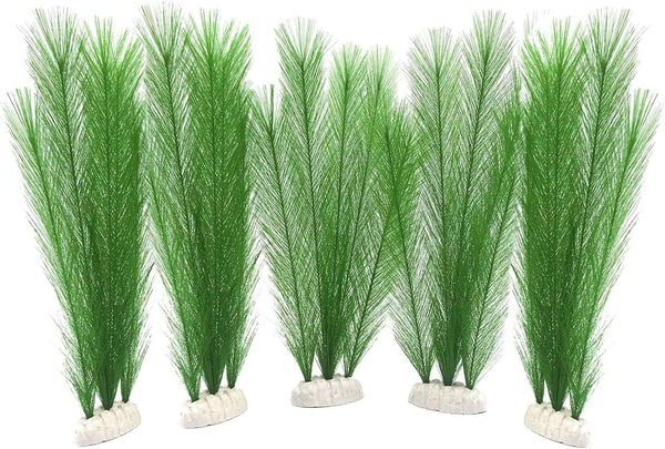 BEGONDIS 5Pcs Fish Tank Artificial Green Water Plants, Made of Silk Fabrics and Plastic Decorations