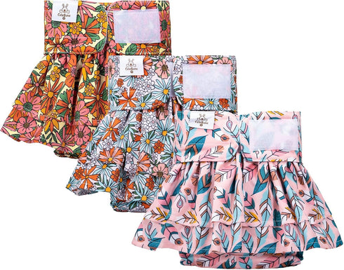 3 Pack QBD12L CuteBone Female Dog Diapers with Skirts Reusable Puppy Dresses Pants for Heat Cycle Period