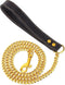 Gold Dog Chain Leash; 3FT 18K Gold Stainless Steel 10mm Cuban Link with Comfortable Leather Handle for Dogs (G)