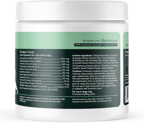 Fera Pets Hip & Joint Supplement for Dogs with Glucosamine, 90 Soft Chews for Healthy Joints