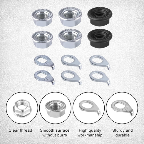 SAVITA 12pcs Bike Wheel Axle Nut and Bicycle Hub Safety Washer Kit, Carbon Steel M8/M9.5/M10 for Mountain Bike Parts