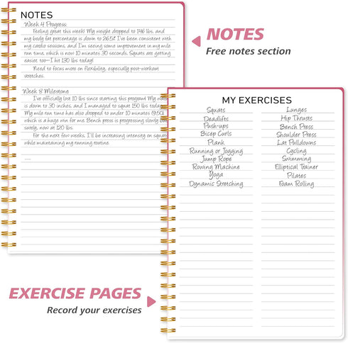 Fitness Journal Workout Planner for Women & Men, A5 Sturdy Workout Log Book for Gym & Home Workouts - Pink