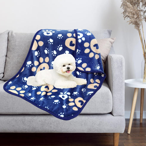 Soft Fleece Dog Blanket for Small Medium Dogs, Fluffy Flannel Pet Cat Puppy Blanket Mat Cover, Cute Paw Print Throw