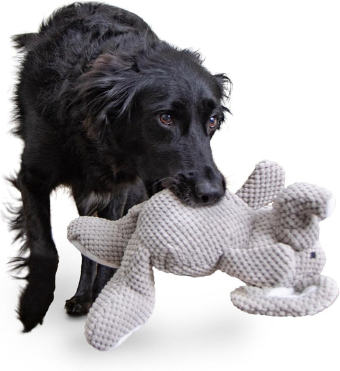goDog Checkers Elephant Tough Plush Toy with Chew Guard Technology, Durable Checkered Fabric & Squeaker for Active