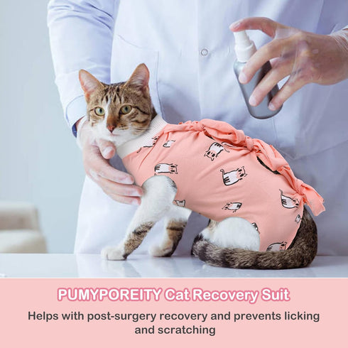 PUMYPOREITY Cat Recovery Onesie for Surgery, Kitten Recovery Suit for Neutered Wounds, Size L, Pink