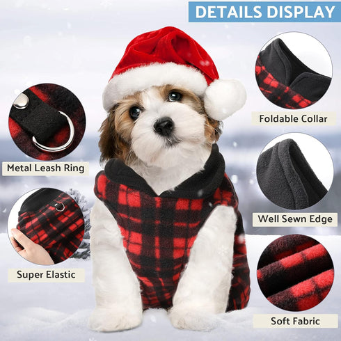 4 Pieces Winter Fabric Dog Sweater with Leash Ring, Fleece Vest Pullover Jacket for Small Dogs and Cats