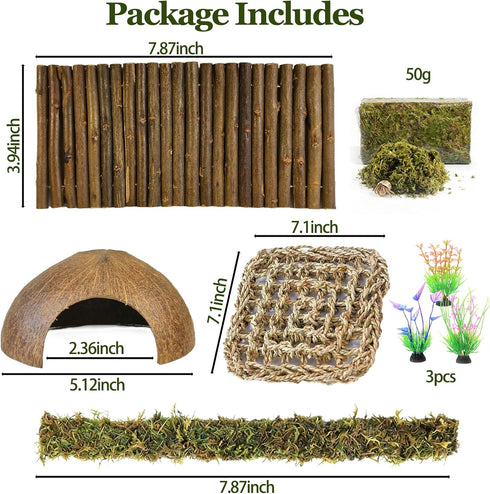 Hammock,Reptile Hermit Crab Accessories, Hermit Crab Climbing Toys,Flexible Moss Pole with Coconut Shell Hideout Hut