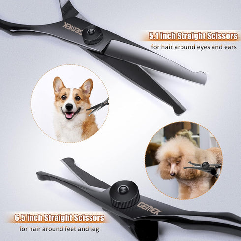 6 1 Dog Grooming Scissors Kit with Safety Round Tips, GEMEK Professional in Grooming Scissors for Dogs, Heavy Duty