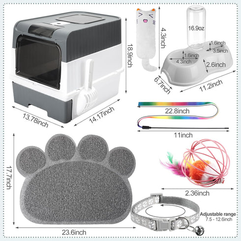 Tioncy 7 Pcs Small Cat Kitten Starter Kit - Cat Litter Box with Shovel, Cat Paw Litter Mat, Automatic Bowls, Toy Teaser