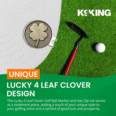 K9King Lucky 4 Leaf Clover Golf Ball Marker and Magnetic Hat Clip, Unique Shamrock Golf Accessories