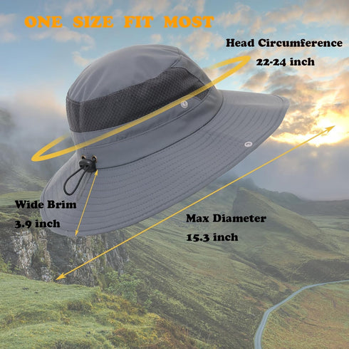 Waterproof Sun Hat for Men Women - UPF 50+ Wide Brim Boonie Bucket Hat for Fishing Beach Hiking Garden