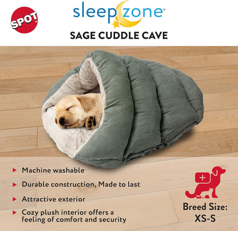 SPOT Sleep Zone Cuddle Cave Bed for Indoor Cats and Mini Dogs, Washable, Durable, Comfortable, Sage Color