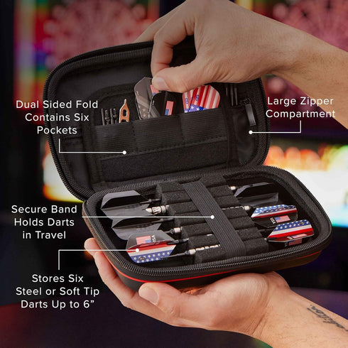 Sentinel 6 Dart Case, Holds Extra Accessories, Tips, Shafts and Flights, Compatible with Steel Tip and Soft Tip Darts, Impact & Water Resistant Tactech Shell, American Flag