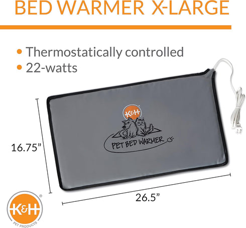 K&H Pet Products Gray X-Large Pet Bed Warmer, Turn Any Dog or Cat Bed Into a Heated Bed, Waterproof Heated Pad