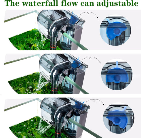 AQQA Aquariums Power Filter 74GPH, External Hang On Fish Tank Sponge Filter with Surface Skimmer